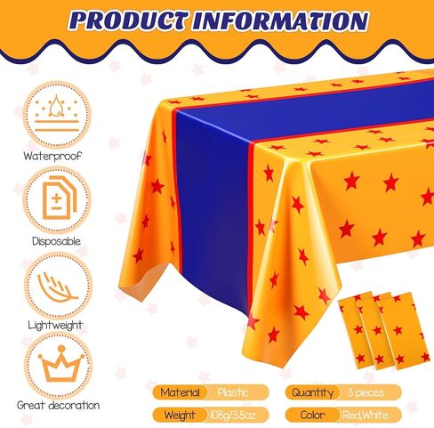 Oudain 3 PCS ANIME موضوع tablecloth 108 × 54 بوصة على طاولة الرسوم المتحركة يغطي قطعة قماش طاولة صفراء اللون الأزرق والأحمر لزينة حفلة عيد الميلاد in Saudi Arabia