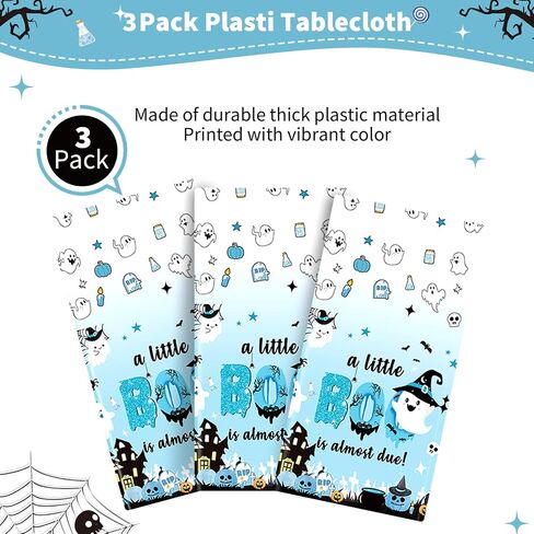 3Pcs A Little Boo is Almost Due Baby Shower Boy Halloween Tablecloth Little Boo Baby Shower Decorations Boy for Blue Halloween Baby Shower Decorations Boy in Saudi Arabia