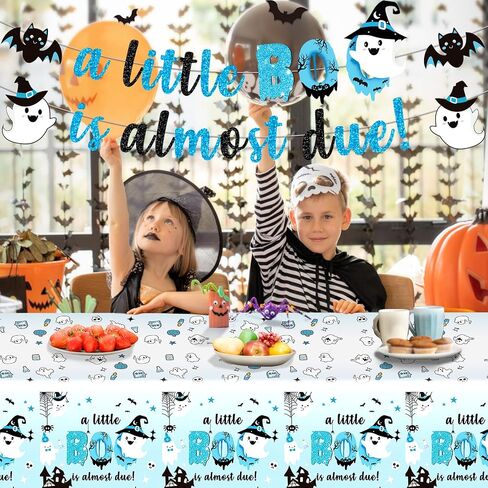 3Pcs A Little Boo is Almost Due Baby Shower Boy Halloween Tablecloth Little Boo Baby Shower Decorations Boy for Blue Halloween Baby Shower Decorations Boy in Saudi Arabia