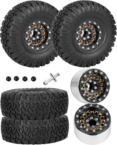1.9 مجموعة إطارات Beadlock 1.9 "عجلات وإطارات لـ 1/10 RC Crawler SCX10 90046 AX103007 TRX4 TRX6 GEN7 8 D90 VS4-10 MST CFX ، Super Heavy Brass و Aluminium Wheel Tires W/Rubber W/Rubber ، Black in Saudi Arabia