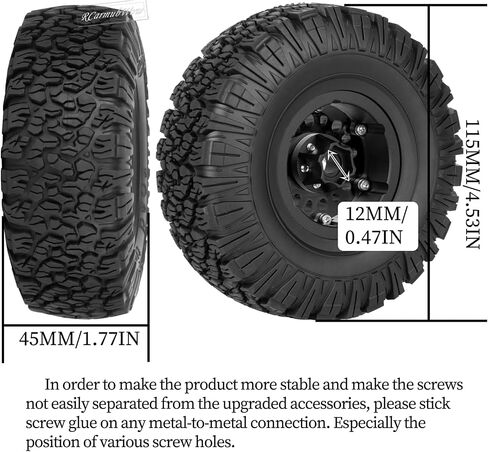 1.9 مجموعة إطارات Beadlock 1.9 "عجلات وإطارات لـ 1/10 RC Crawler SCX10 90046 AX103007 TRX4 TRX6 GEN7 8 D90 VS4-10 MST CFX ، Super Heavy Brass و Aluminium Wheel Tires W/Rubber W/Rubber ، Black in Saudi Arabia