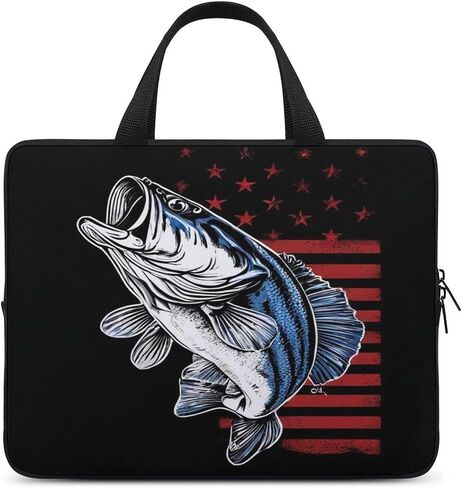 Protective Sleeve Case with Double Metal Zipper, Portable Vintage Bass Fishing Lure American Flag Laptop Bag, Computer Bags for Work Office Business Travel in Saudi Arabia