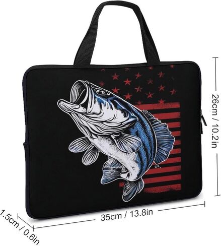 Protective Sleeve Case with Double Metal Zipper, Portable Vintage Bass Fishing Lure American Flag Laptop Bag, Computer Bags for Work Office Business Travel in Saudi Arabia