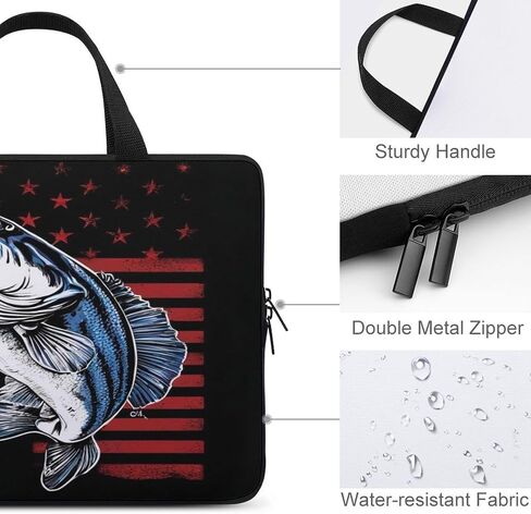 Protective Sleeve Case with Double Metal Zipper, Portable Vintage Bass Fishing Lure American Flag Laptop Bag, Computer Bags for Work Office Business Travel in Saudi Arabia