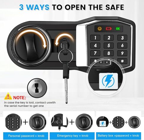 2.3 Cub Home Safe مع حقيبة مقاومة للماء ، وصندوق آمن للأمان الرقمي مع لوحة مفاتيح إلكترونية ، ومفاتيح احتياطية ، ورف قابل للإزالة ، وخزائن النار لأموال المجوهرات المنزلية. in Kuwait