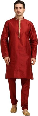 ITOS365 Men's Tunic Art Silk Kurta Pajama and Scarf Suit Set Indian Clothing Wedding Party Dress Gifts Items in Saudi Arabia