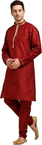 ITOS365 Men's Tunic Art Silk Kurta Pajama and Scarf Suit Set Indian Clothing Wedding Party Dress Gifts Items in Saudi Arabia