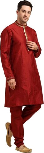 ITOS365 Men's Tunic Art Silk Kurta Pajama and Scarf Suit Set Indian Clothing Wedding Party Dress Gifts Items in Saudi Arabia