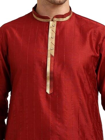 ITOS365 Men's Tunic Art Silk Kurta Pajama and Scarf Suit Set Indian Clothing Wedding Party Dress Gifts Items in Saudi Arabia