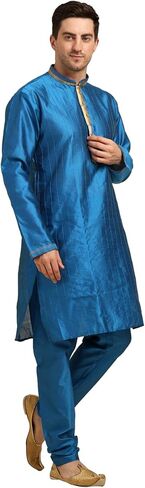 ITOS365 Men's Tunic Art Silk Kurta Pajama and Scarf Suit Set Indian Clothing Wedding Party Dress Gifts Items in Kuwait