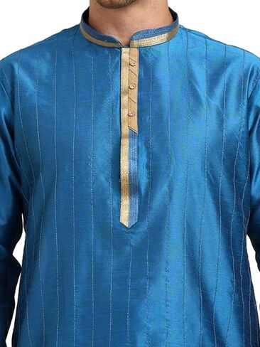 ITOS365 Men's Tunic Art Silk Kurta Pajama and Scarf Suit Set Indian Clothing Wedding Party Dress Gifts Items in Kuwait