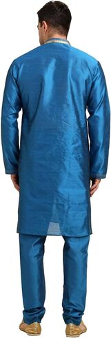 ITOS365 Men's Tunic Art Silk Kurta Pajama and Scarf Suit Set Indian Clothing Wedding Party Dress Gifts Items in Kuwait