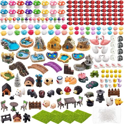 Yalikop 240 PCS ملحقات حديقة مصغرة ، بما في ذلك الحيوانات والمنازل الصغيرة والكراسي والكراسي وتزيين الدمية ، التماثيل المصغرة ، الحلي المناظر الطبيعية الصغيرة ، مجموعة DIY الحديقة ، هدية عيد ميلاد in Saudi Arabia