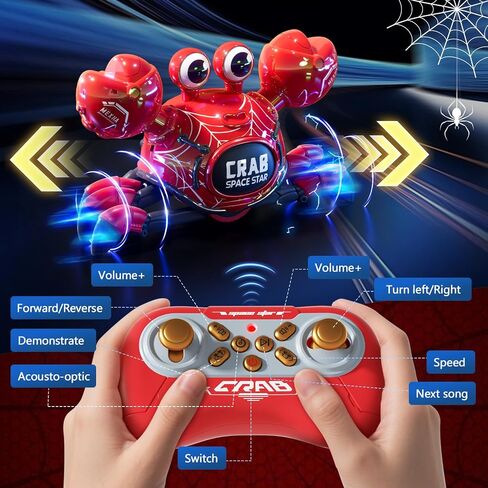 Remote Control Robot Crab Toy Car Red,Rechargeable with LED Lights and Music, Fast Crawling 360-Degree Stunt Rotation Cars, 2.4GHz RC Robot Toys, 3 4 5 6 7 8 9 10 Birthday Gifts for Boys and Girls in Saudi Arabia