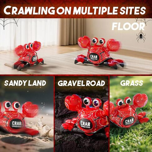 Remote Control Robot Crab Toy Car Red,Rechargeable with LED Lights and Music, Fast Crawling 360-Degree Stunt Rotation Cars, 2.4GHz RC Robot Toys, 3 4 5 6 7 8 9 10 Birthday Gifts for Boys and Girls in Saudi Arabia
