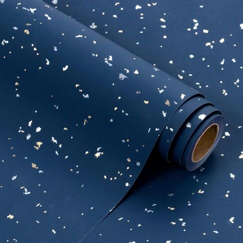 Wrapaholic 30 بوصة Jumbo Navy Blue Rapping Roll - 30 بوصة × 16.5 قدم - تصميم الذهب الأزرق البحري مع لمسة حريرية مثالية لعيد الميلاد ، العطلة ، حفل زفاف ، استحمام الطفل in Saudi Arabia