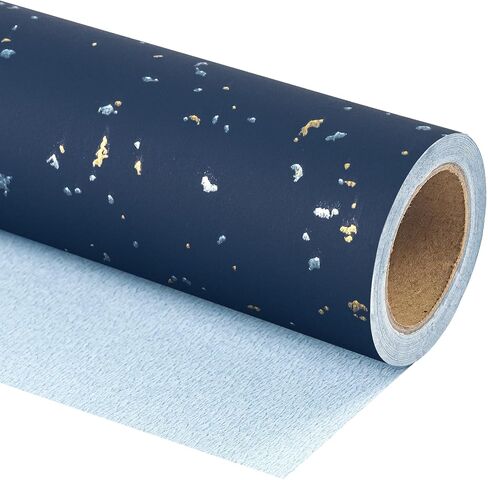 Wrapaholic 30 بوصة Jumbo Navy Blue Rapping Roll - 30 بوصة × 16.5 قدم - تصميم الذهب الأزرق البحري مع لمسة حريرية مثالية لعيد الميلاد ، العطلة ، حفل زفاف ، استحمام الطفل in Saudi Arabia