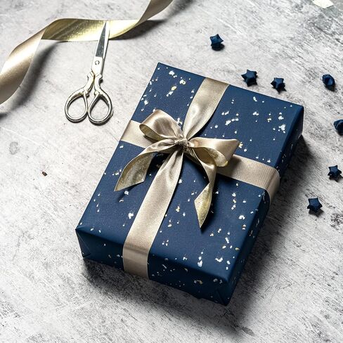 Wrapaholic 30 بوصة Jumbo Navy Blue Rapping Roll - 30 بوصة × 16.5 قدم - تصميم الذهب الأزرق البحري مع لمسة حريرية مثالية لعيد الميلاد ، العطلة ، حفل زفاف ، استحمام الطفل in Saudi Arabia