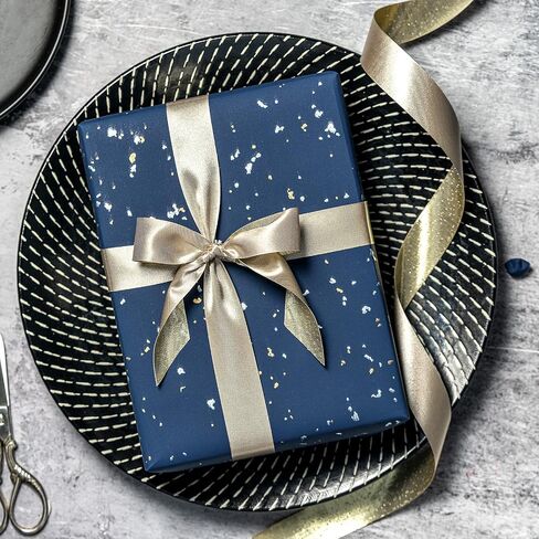 Wrapaholic 30 بوصة Jumbo Navy Blue Rapping Roll - 30 بوصة × 16.5 قدم - تصميم الذهب الأزرق البحري مع لمسة حريرية مثالية لعيد الميلاد ، العطلة ، حفل زفاف ، استحمام الطفل in Saudi Arabia