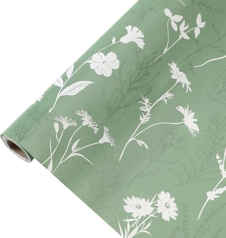 Flowers Wrapping Paper Roll-17 Inches X 32.8 Feet, Mini Roll, White Floral Design Wrap Paper for Girls Women Grandma, for Birthdays, Bridal Shower, Weddings, Anniversaries, Mother's Day, Floral Design, 1 Roll in Saudi Arabia