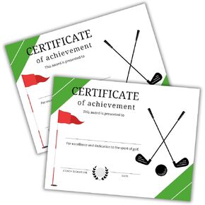 Golf Certificate of Achievement Award 50pk 8.5x11" 1st Place Tournament Most Improved Player Instructor Participation School Sports Winner in Saudi Arabia