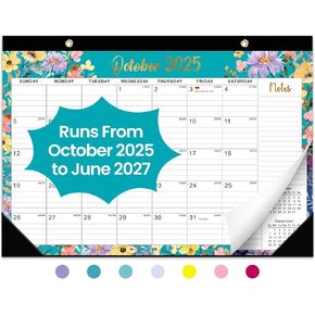 Desk Calendar 2025-2026, 21 Months Calendar Runs from October 2025 to June 2027 - Large 17" x 12" Desktop/Wall Monthly Calendar for Home School, or Office - Floral Pattern in Kuwait