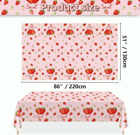 4Pcs Strawberry Tablecloths, White Rectangular Sweet Table Cloths, Strawberry Birthday Party Supplies for Kids Girls Birthday Baby Shower Summer Fruit Party, 86 x 51 Inch in Saudi Arabia