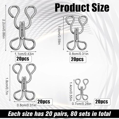 80 Set Sewing Hooks and Eyes Closure, Copper Hooks and Eyes Metal Bra Snap Hook Replacement for Wonmen 4 Sizes Closures Sew on Snaps for Bra Trousers Skirts and DIY Crafts Replacement(Silver) in Saudi Arabia