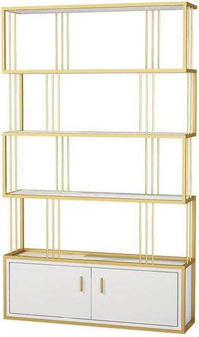 Bookcase Shelf Home Metal Bookshelf with Cabinet Living Room Partition Screen Flower Stand Office Decoration Display Stand Bookshelf with Storage(B) in Saudi Arabia