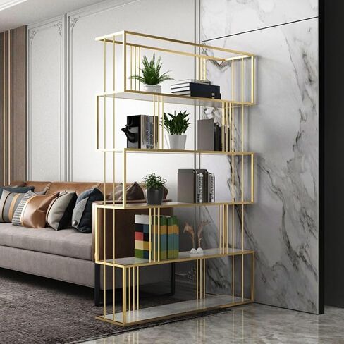 Bookcase Shelf Home Metal Bookshelf with Cabinet Living Room Partition Screen Flower Stand Office Decoration Display Stand Bookshelf with Storage(B) in Saudi Arabia