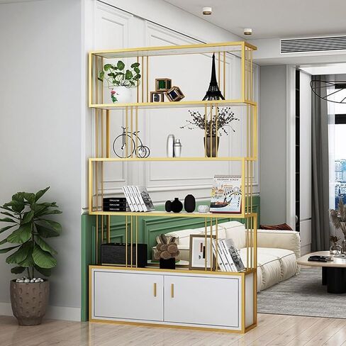 Bookcase Shelf Home Metal Bookshelf with Cabinet Living Room Partition Screen Flower Stand Office Decoration Display Stand Bookshelf with Storage(B) in Saudi Arabia