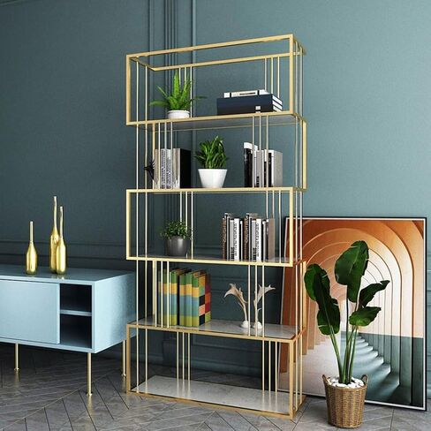 Bookcase Shelf Home Metal Bookshelf with Cabinet Living Room Partition Screen Flower Stand Office Decoration Display Stand Bookshelf with Storage(B) in Saudi Arabia