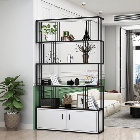Bookcase Shelf Home Metal Bookshelf with Cabinet Living Room Partition Screen Flower Stand Office Decoration Display Stand Bookshelf with Storage(B) in Saudi Arabia
