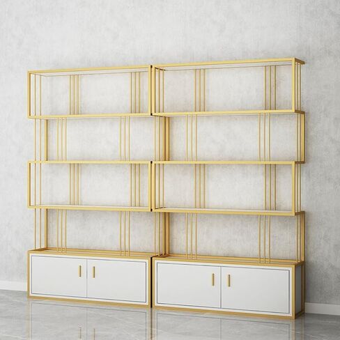 Bookcase Shelf Home Metal Bookshelf with Cabinet Living Room Partition Screen Flower Stand Office Decoration Display Stand Bookshelf with Storage(B) in Saudi Arabia