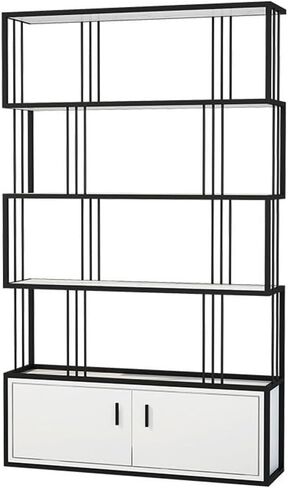 Bookcase Shelf Home Metal Bookshelf with Cabinet Living Room Partition Screen Flower Stand Office Decoration Display Stand Bookshelf with Storage(B) in Saudi Arabia