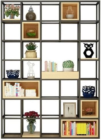 Bookcase Shelf Home Living Room Bookshelf Porch Display Stand Wrought Iron Storage Rack Square Plant Rack Floor Partition Rack Bookshelf with Storage(120 * 25 * 200cm) in Kuwait