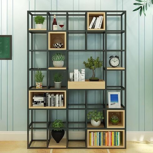 Bookcase Shelf Home Living Room Bookshelf Porch Display Stand Wrought Iron Storage Rack Square Plant Rack Floor Partition Rack Bookshelf with Storage(120 * 25 * 200cm) in Kuwait
