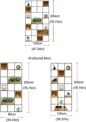 Bookcase Shelf Home Living Room Bookshelf Porch Display Stand Wrought Iron Storage Rack Square Plant Rack Floor Partition Rack Bookshelf with Storage(120 * 25 * 200cm) in Kuwait