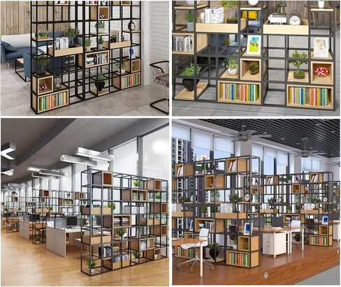 Bookcase Shelf Home Living Room Bookshelf Porch Display Stand Wrought Iron Storage Rack Square Plant Rack Floor Partition Rack Bookshelf with Storage(120 * 25 * 200cm) in Kuwait