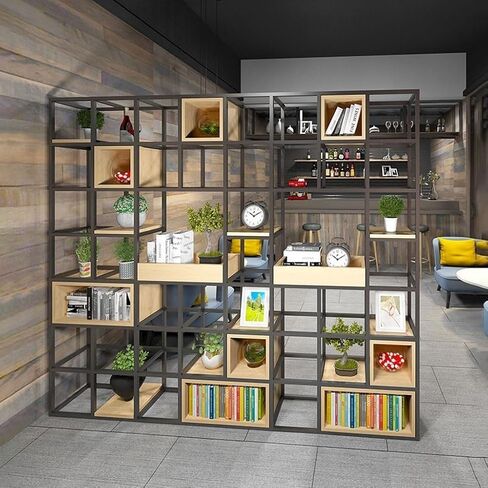 Bookcase Shelf Home Living Room Bookshelf Porch Display Stand Wrought Iron Storage Rack Square Plant Rack Floor Partition Rack Bookshelf with Storage(120 * 25 * 200cm) in Kuwait