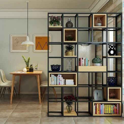 Bookcase Shelf Home Living Room Bookshelf Porch Display Stand Wrought Iron Storage Rack Square Plant Rack Floor Partition Rack Bookshelf with Storage(120 * 25 * 200cm) in Kuwait