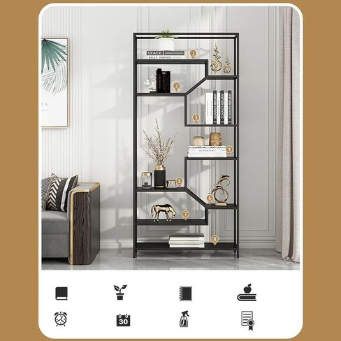 Bookcase Shelf Home Wrought Iron Living Room Shelf Office Partition Creative Multi-Layer Bookcase Modern Simple Wall Bookshelf Bookshelf with Storage(A,120 * 30 * 180cm) in Kuwait