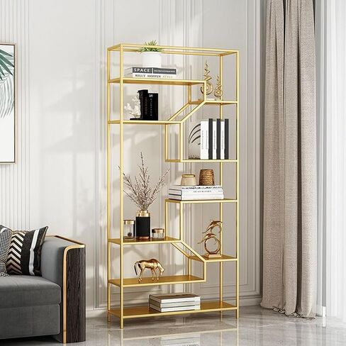 Bookcase Shelf Home Wrought Iron Living Room Shelf Office Partition Creative Multi-Layer Bookcase Modern Simple Wall Bookshelf Bookshelf with Storage(A,120 * 30 * 180cm) in Kuwait