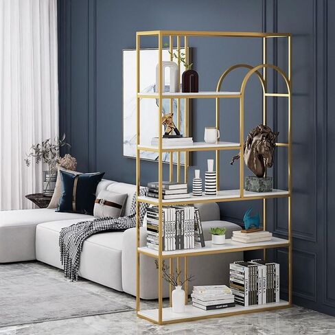 Bookcase Shelf Nordic Partition Rack Living Room Floor-to-Ceiling Bookshelf Office Porch Metal Shelf Multi-Layer Decorative Rack Bookshelf with Storage(B,120 * 30 * 180cm) in Saudi Arabia