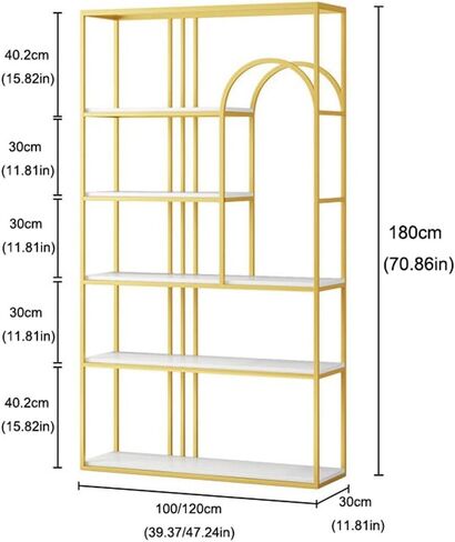 Bookcase Shelf Nordic Partition Rack Living Room Floor-to-Ceiling Bookshelf Office Porch Metal Shelf Multi-Layer Decorative Rack Bookshelf with Storage(B,120 * 30 * 180cm) in Saudi Arabia