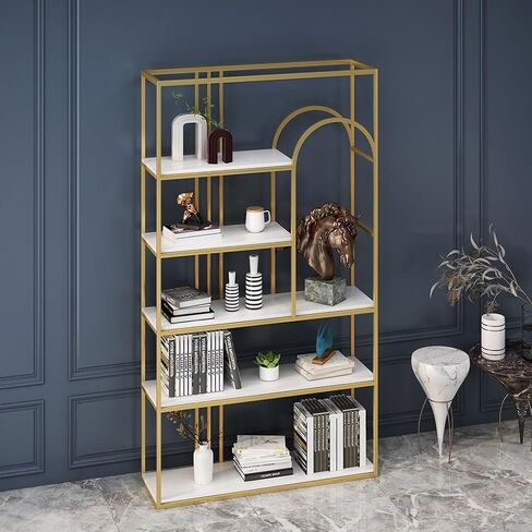Bookcase Shelf Nordic Partition Rack Living Room Floor-to-Ceiling Bookshelf Office Porch Metal Shelf Multi-Layer Decorative Rack Bookshelf with Storage(B,120 * 30 * 180cm) in Saudi Arabia