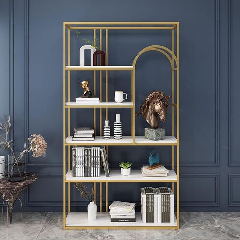 Bookcase Shelf Nordic Partition Rack Living Room Floor-to-Ceiling Bookshelf Office Porch Metal Shelf Multi-Layer Decorative Rack Bookshelf with Storage(B,120 * 30 * 180cm) in Saudi Arabia