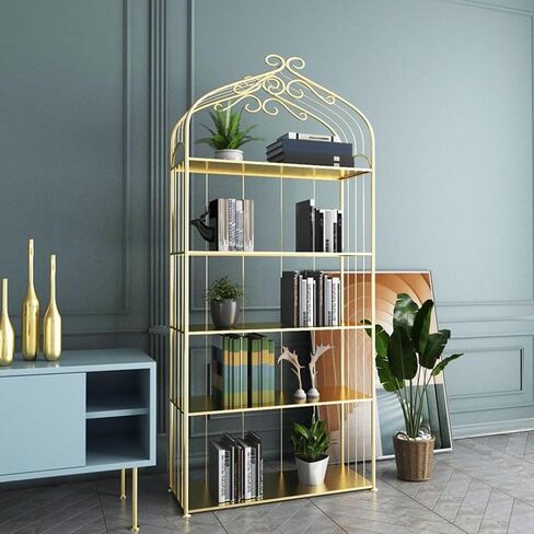 Bookcase Shelf Nordic Golden Simple Wrought Iron Bookshelf Floor-to-Ceiling Display Stand Living Room Porch Shelf Partition Bookshelf with Storage(80 * 30 * 180cm) in Kuwait