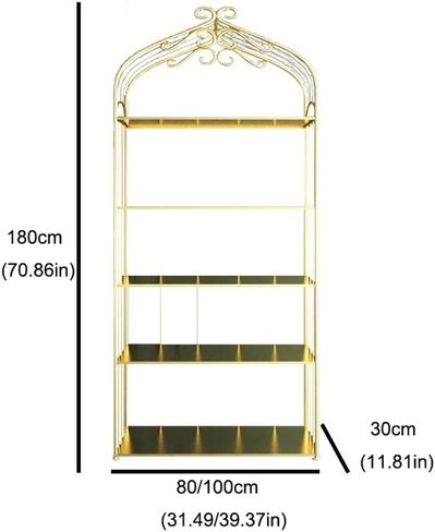 Bookcase Shelf Nordic Golden Simple Wrought Iron Bookshelf Floor-to-Ceiling Display Stand Living Room Porch Shelf Partition Bookshelf with Storage(80 * 30 * 180cm) in Kuwait