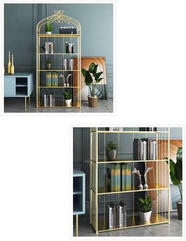 Bookcase Shelf Nordic Golden Simple Wrought Iron Bookshelf Floor-to-Ceiling Display Stand Living Room Porch Shelf Partition Bookshelf with Storage(80 * 30 * 180cm) in Kuwait